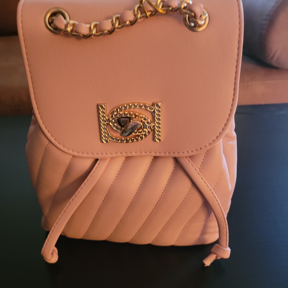 Bebe Blush Quilted Mini Backpack with Gold Accents
